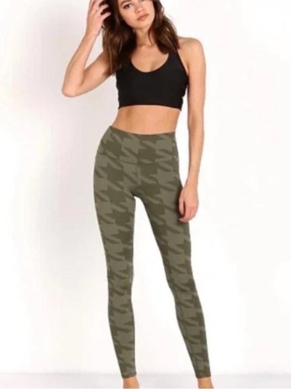 ALO Yoga Olive Houndstooth High-Waist Leggings - cropped size small